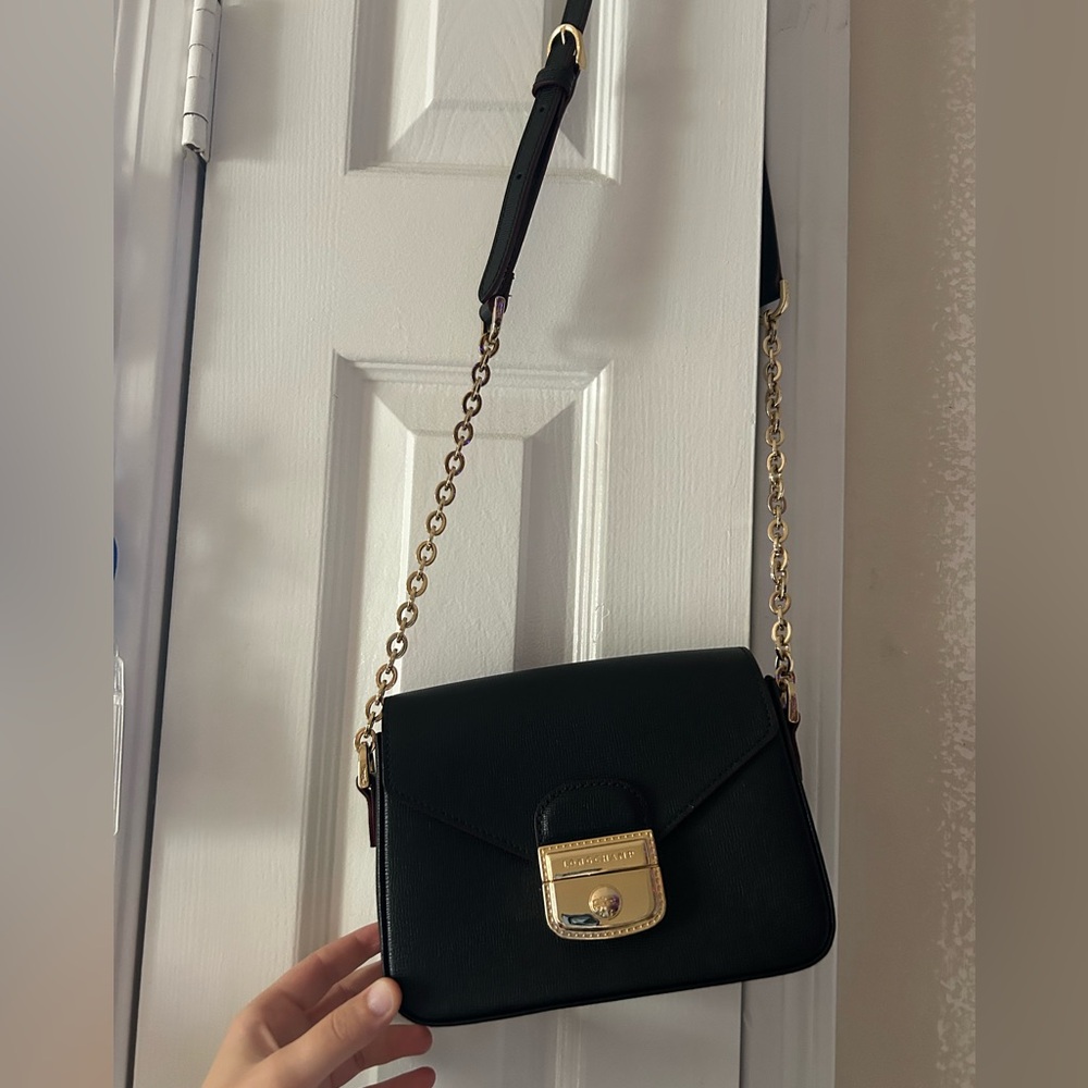 Longchamp Roseau Crossbody / Shoulder Bag in black leather with gold hardware